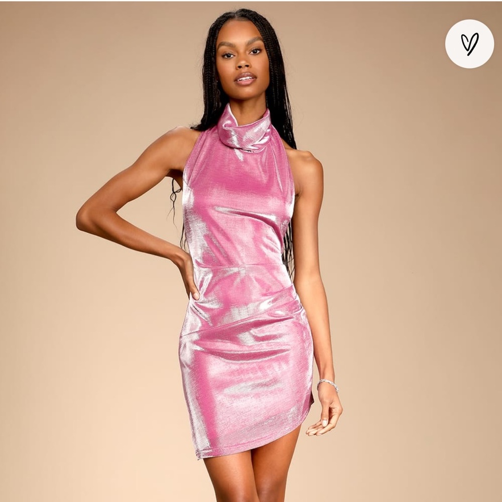 Sparkly pink cowl neck asymmetrical dress